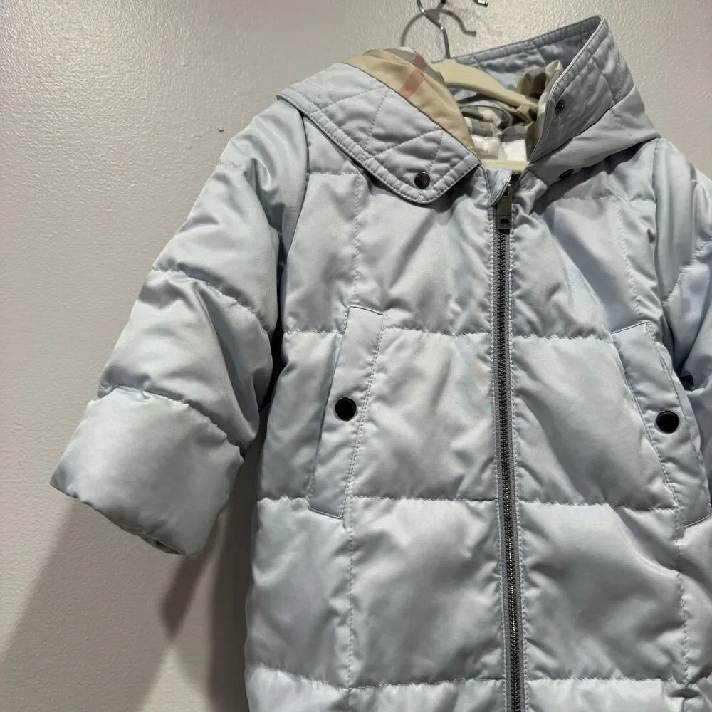 Burberry Snowsuit Down Filled Quilted Puffer Blue Nova Check Baby sz 12 month